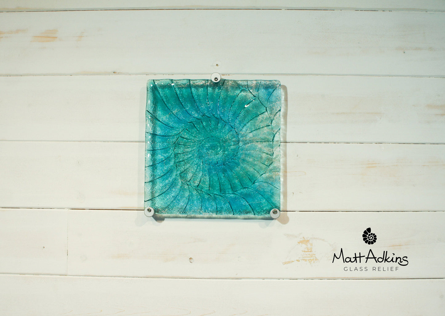 Ammonite Wall Panel - Small Square - Turquoise Blue - 22cm(9") with fixings
