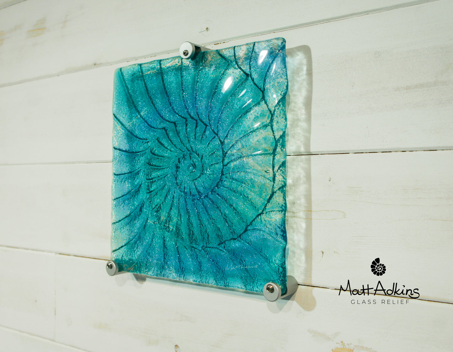 Ammonite Wall Panel - Small Square - Turquoise Blue - 22cm(9") with fixings