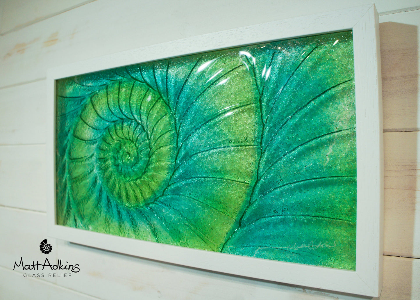 Ammonite Frame - Medium Landscape - Green Blue Turquoise - 45x25cm (17"x10")