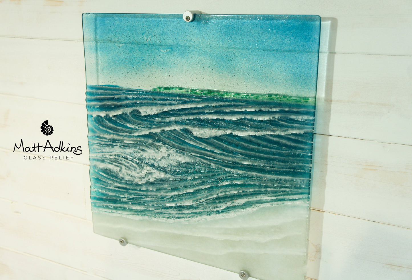 Coastal Wave Panel with Land - Large - 40x40cm (16"x16") with fixings