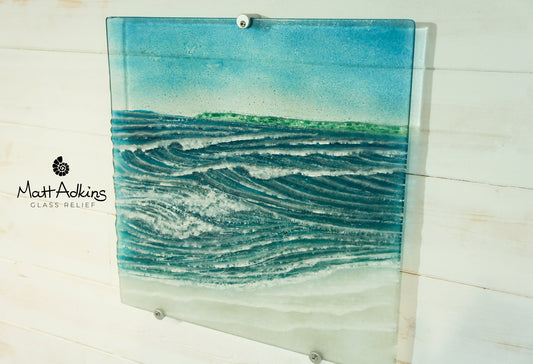 Coastal Wave Panel with Land - Large - 40x40cm (16"x16") with fixings