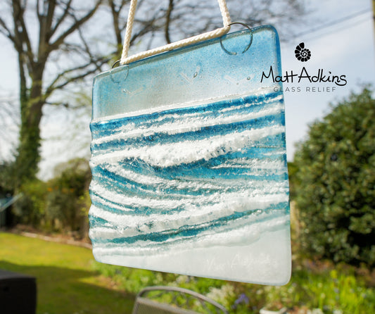 fused glass wave ocean sea suncatcher window hanging decor 12cm with cord