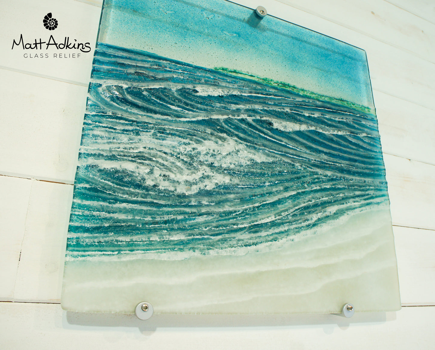 Coastal Wave Panel with Land - Large - 40x40cm (16"x16") with fixings