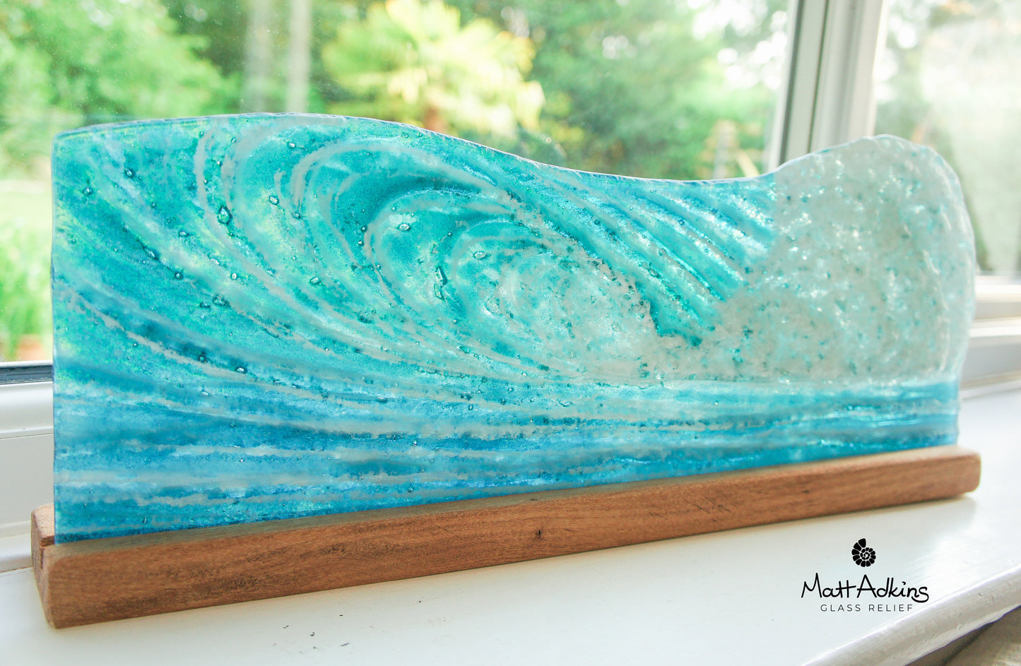 Surfers' Wave Panel - Freestanding - 52x19cm(20x7 1/2") with a wooden stand