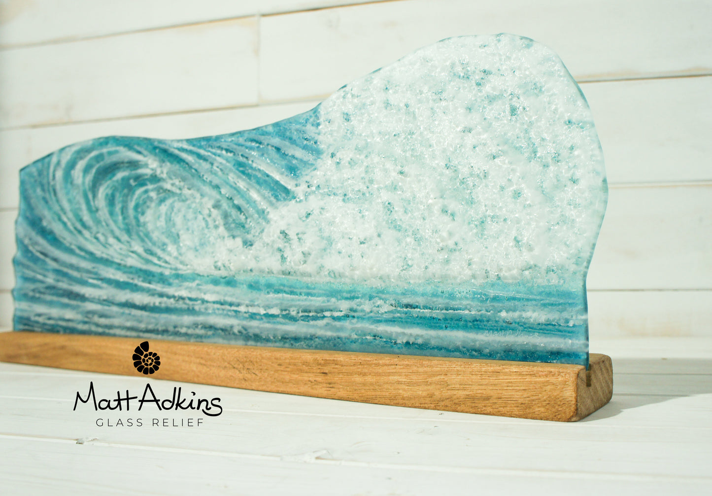 Surfers' Wave Panel - Freestanding - 52x19cm(20x7 1/2") with a wooden stand