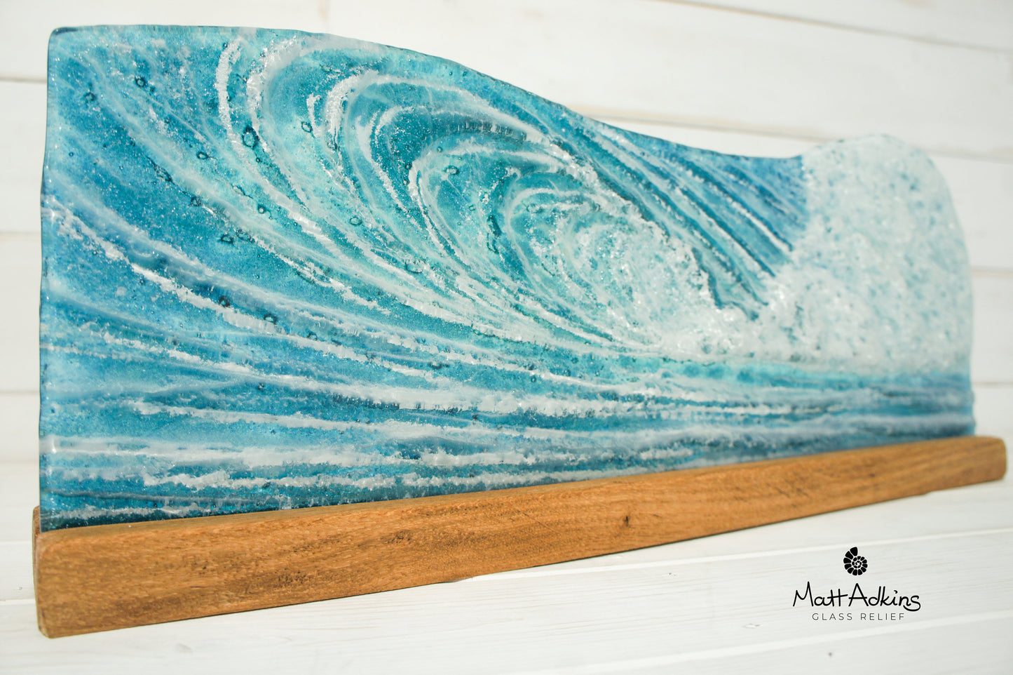 Surfers' Wave Panel - Freestanding - 52x19cm(20x7 1/2") with a wooden stand