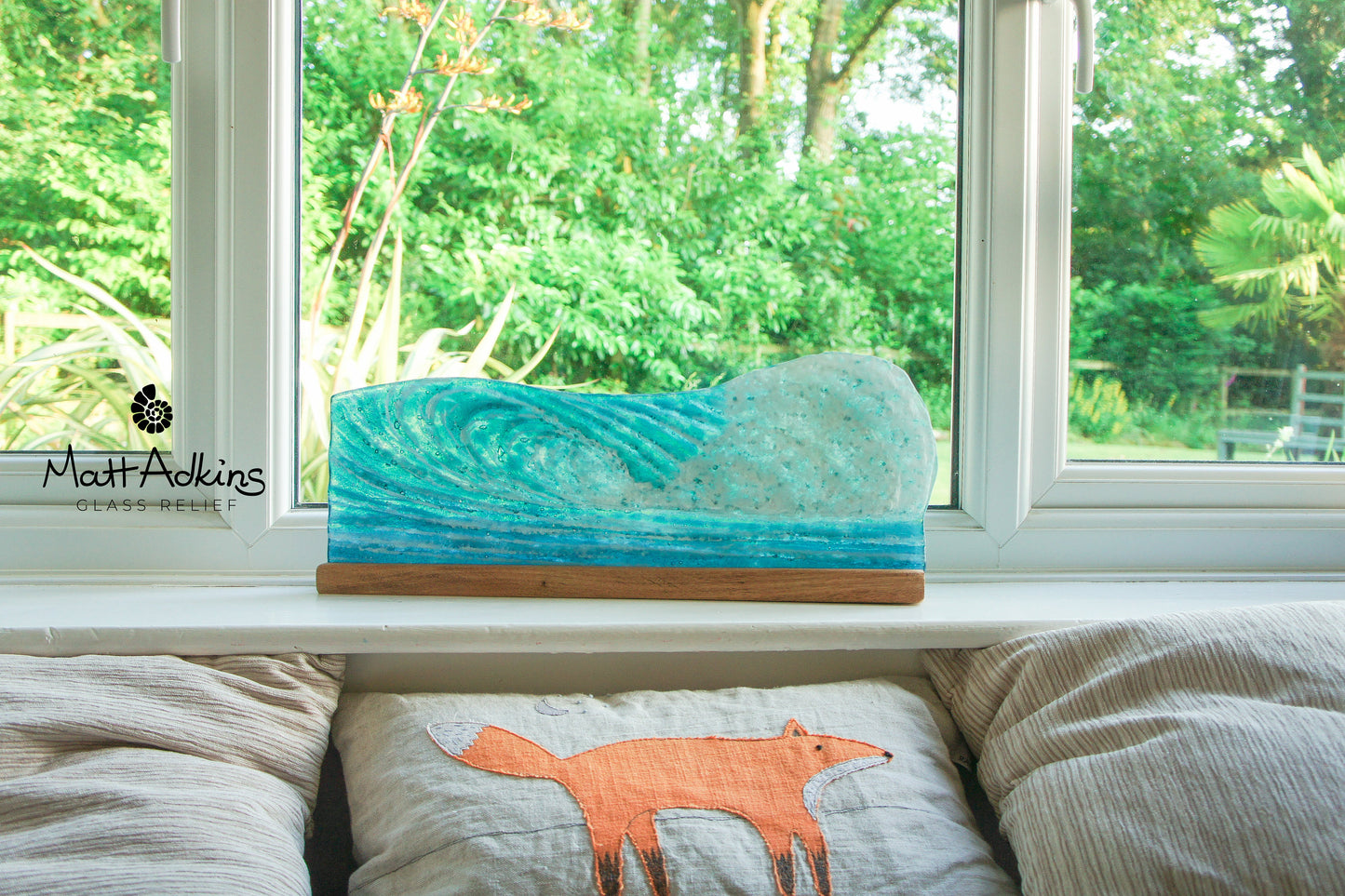 Surfers' Wave Panel - Freestanding - 52x19cm(20x7 1/2") with a wooden stand