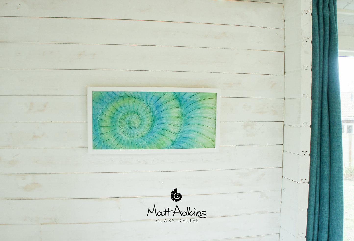 Ammonite Frame - Large Landscape - Swirl Turquoise Blue Green - 60x30cm(23x12")