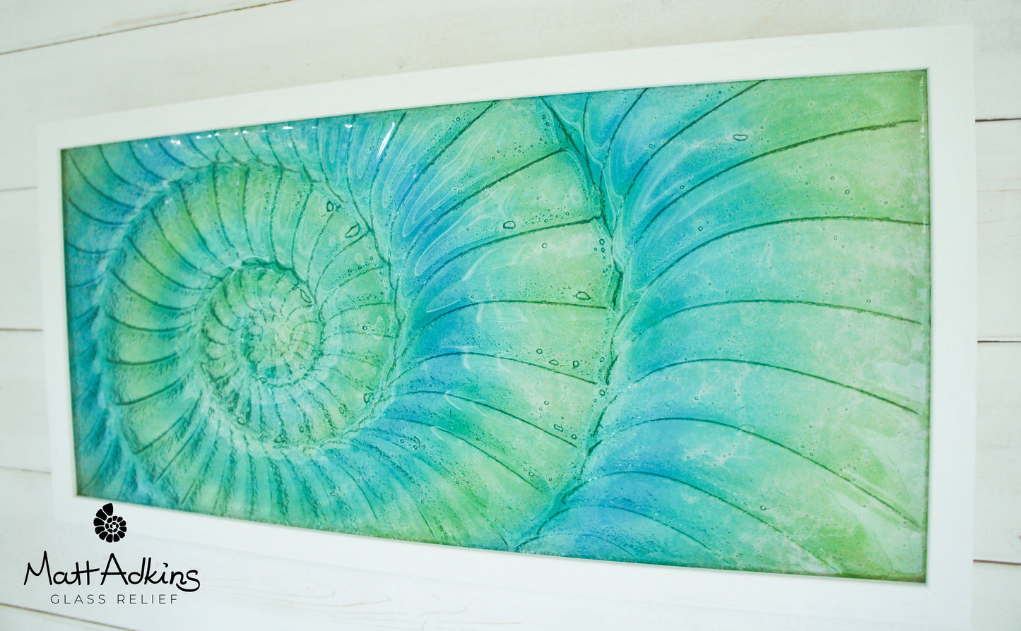 Ammonite Frame - Large Landscape - Swirl Turquoise Blue Green - 60x30cm(23x12")