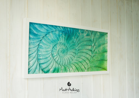 Ammonite Frame - Large Landscape - Blue Turquoise Green - 60x30cm(23"x12")