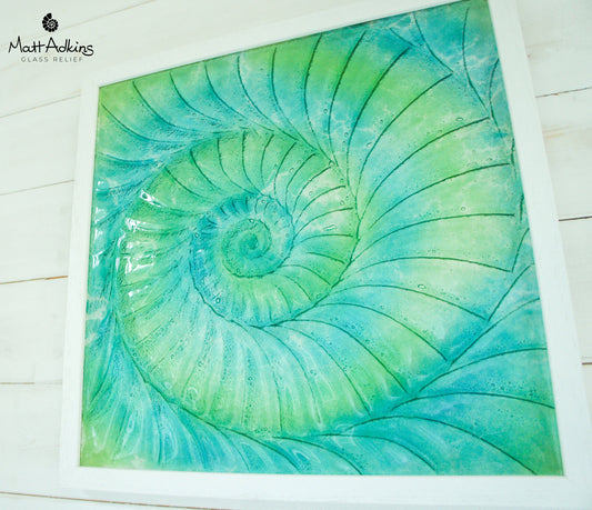 Ammonite Frame - Large Square - Swirl Turquoise Blue Green - 44x44cm(17"x17")