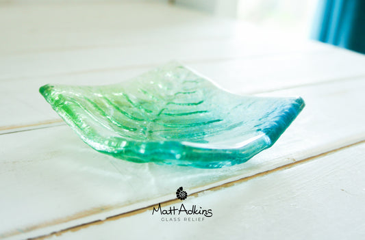 Turquoise Blue Green Fern Handmade Glass Ring Dish