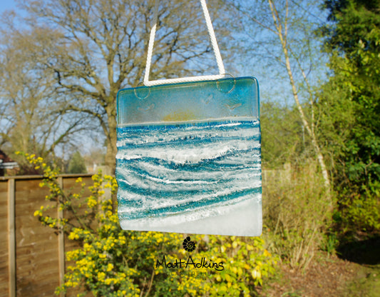 wave fused glass suncatcher ocean with cord