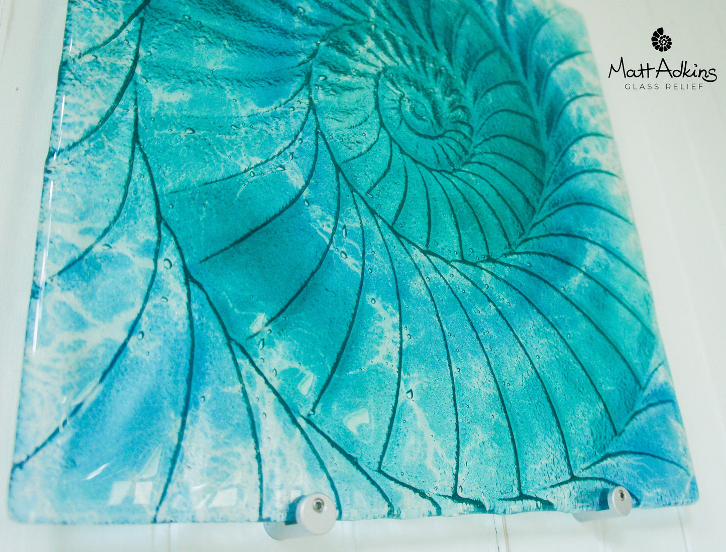 Ammonite Wall Panel - Large Square - Swirl Turquoise Blue - 40cm(16") with fixings