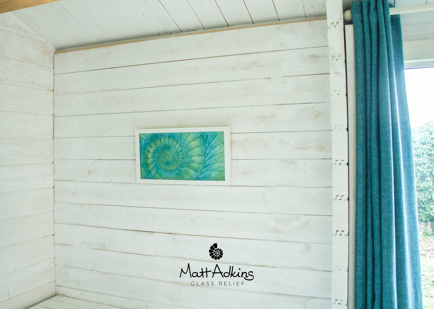 Ammonite Frame - Medium Landscape - Swirl Green Turquoise Blue - 45x25cm (17x10")