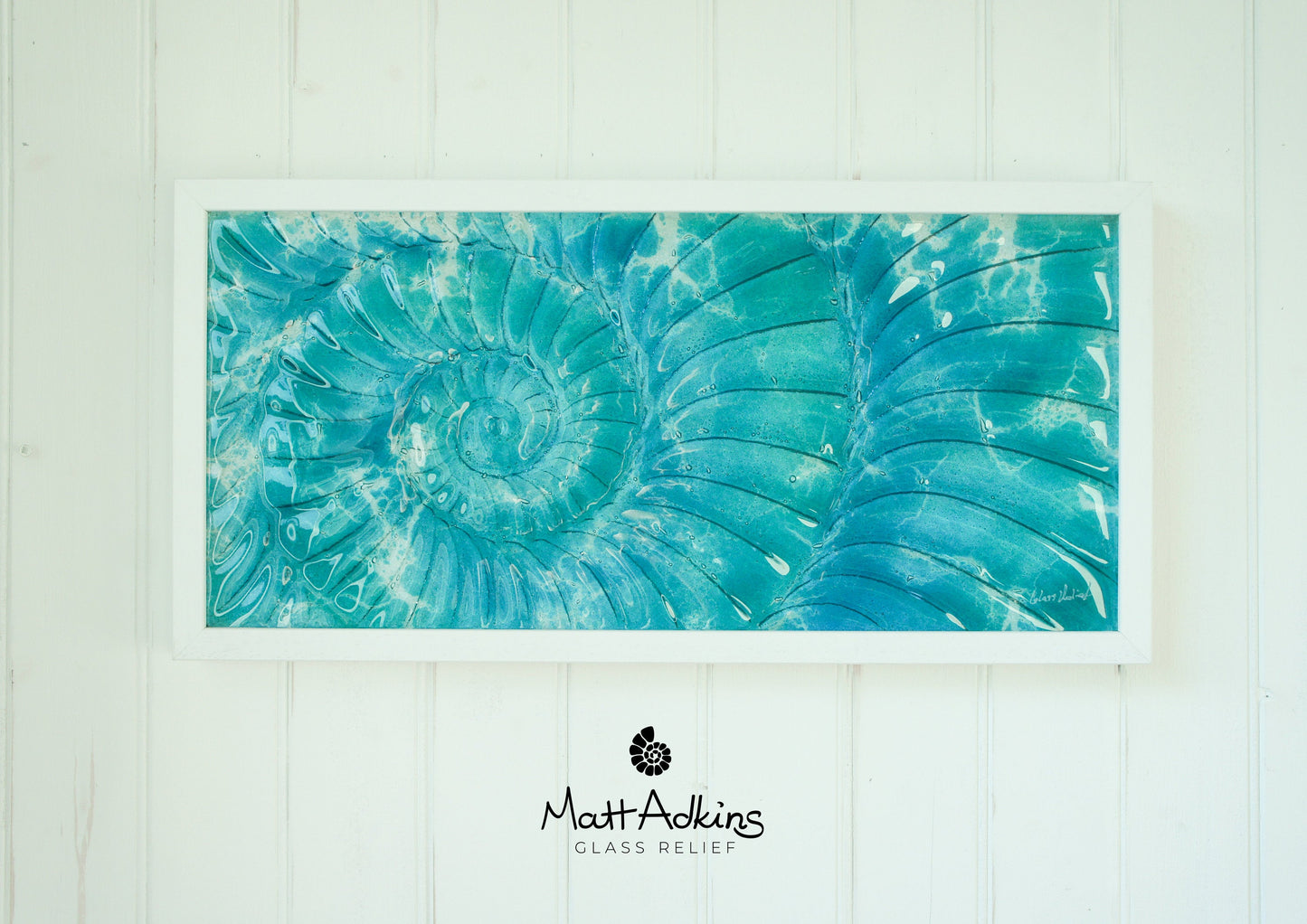 Ammonite Frame - Large Landscape - Swirl Turquoise Blue - 60x30cm(23x12")