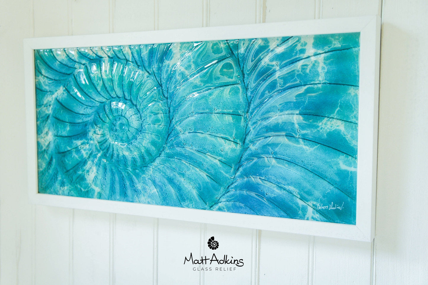 Ammonite Frame - Large Landscape - Swirl Turquoise Blue - 60x30cm(23x12")