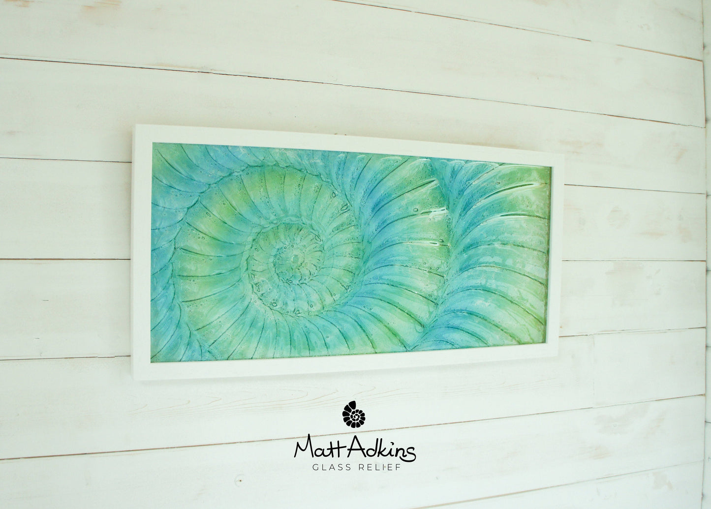 Ammonite Frame - Large Landscape - Swirl Turquoise Blue Green - 60x30cm(23x12")