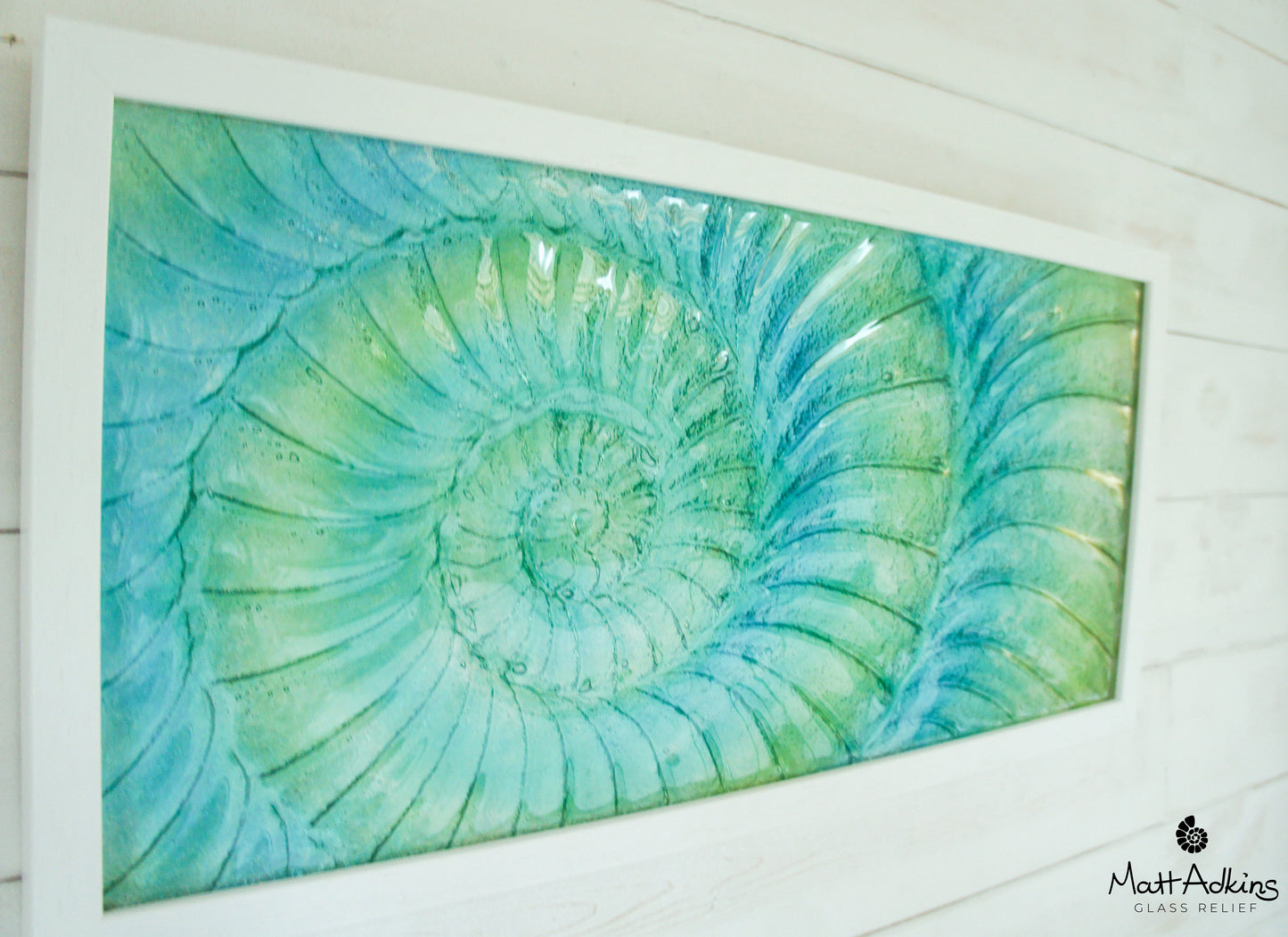 Ammonite Frame - Large Landscape - Swirl Turquoise Blue Green - 60x30cm(23x12")