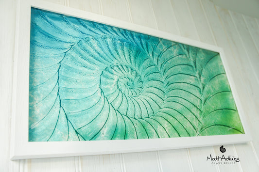 Ammonite Frame - Medium Landscape - Green Turquoise Blue - 45x25cm (17x10")