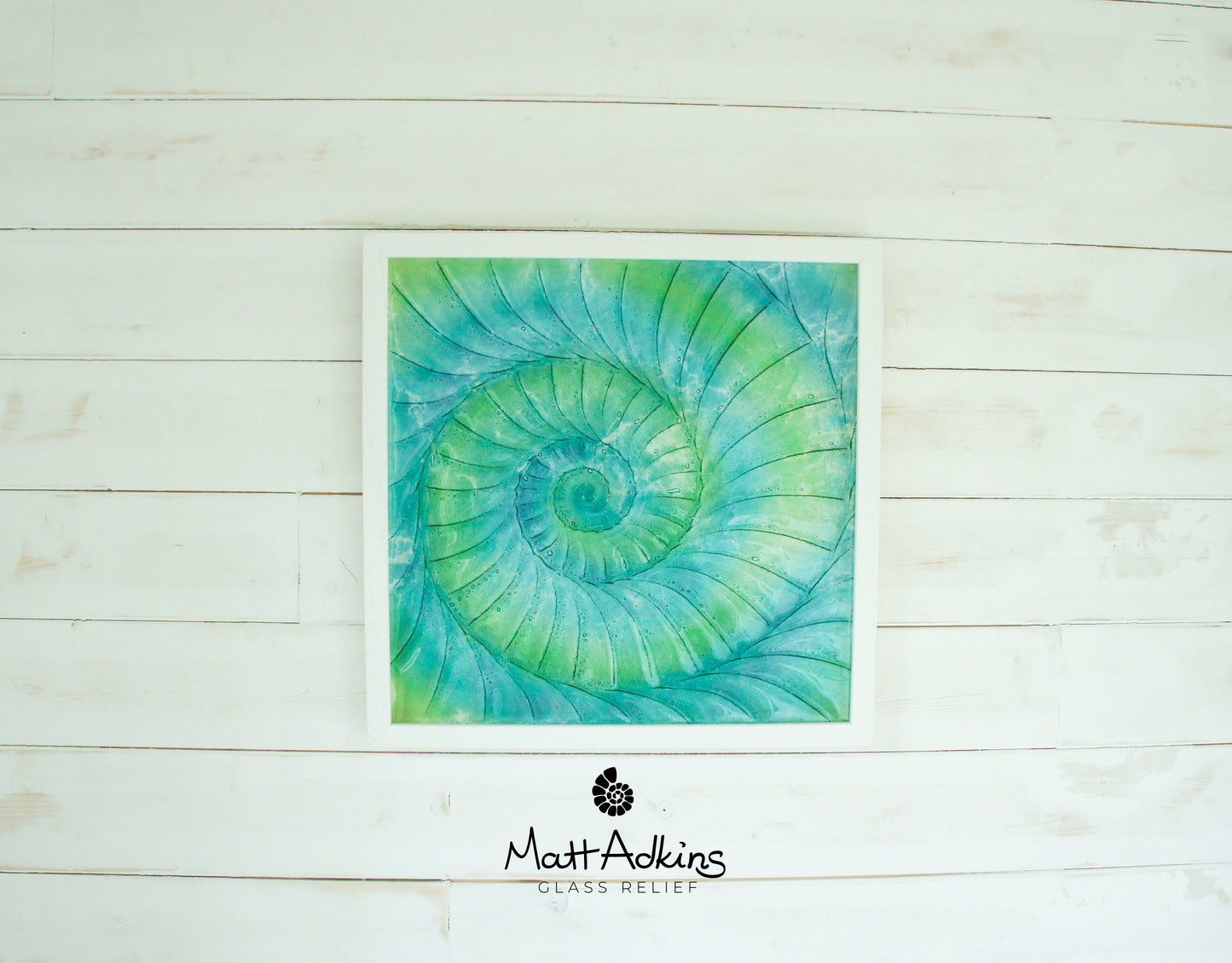 Ammonite Frame - Large Square - Swirl Turquoise Blue Green - 44x44cm(17"x17")