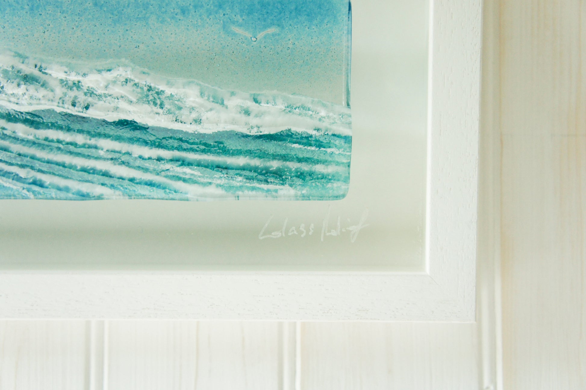 landscape wave wall art frame fused glass