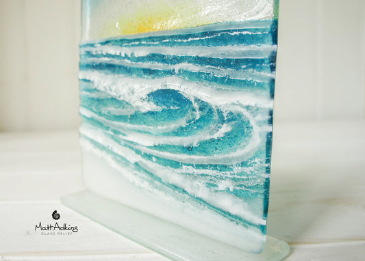 Rolling Wave Panel Suncatcher fused glass art 15cm