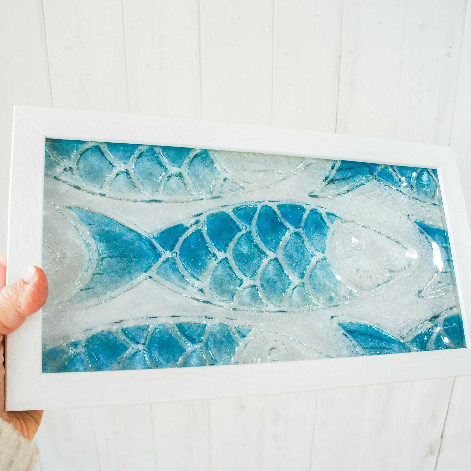 fused glass fish blue landscape
