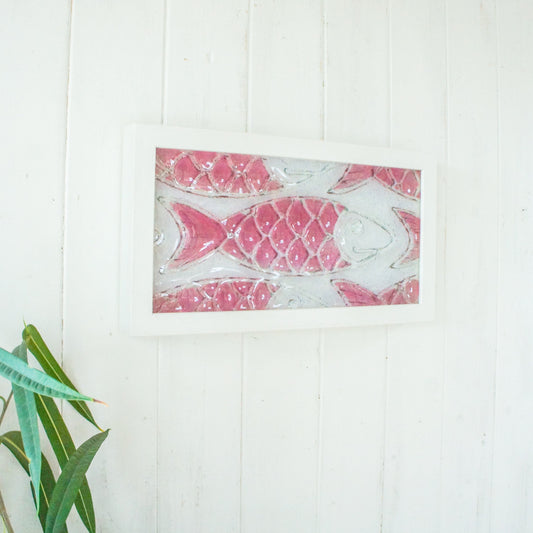 fused glass fish pink landscape