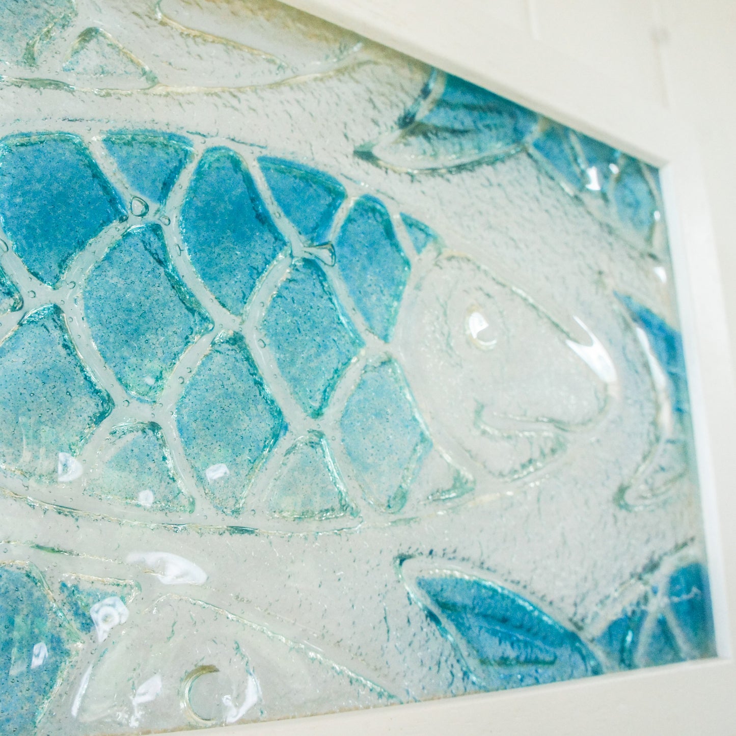 fused glass fish blue landscape