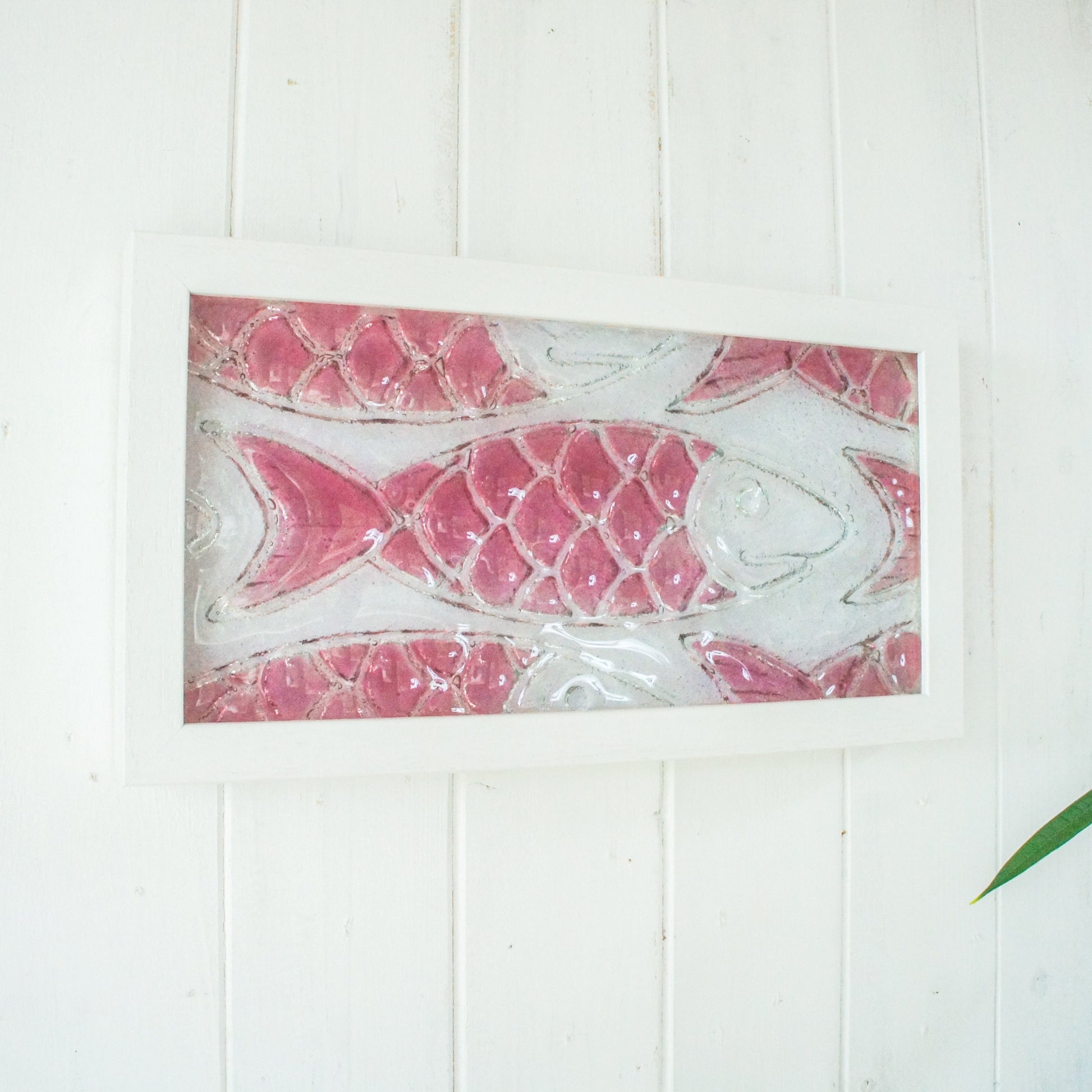 fused glass fish pink landscape