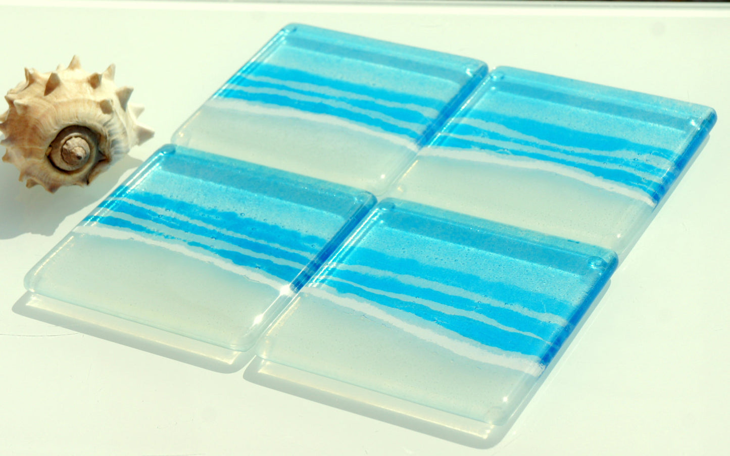 4 Beach Blue Glass Coasters